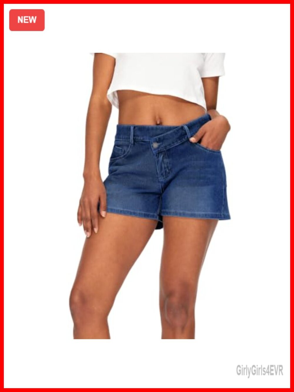 Women's Classic Low Rise Stretch Denim Shorts with Crossover Waist